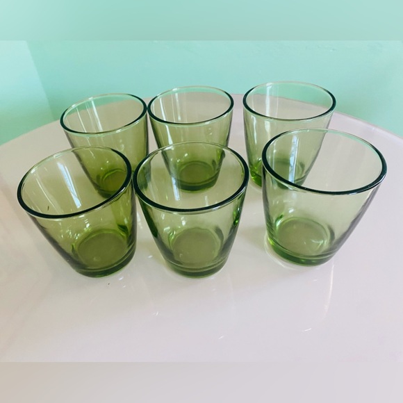 Set of Six Vintage Mid Century Modern Green Small Drinking Glasses - Picture 2 of 12